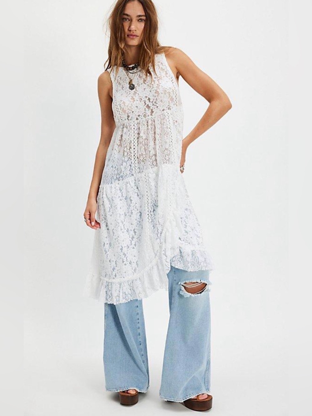 New Free People Felicity Maxi Top ~ White Lace